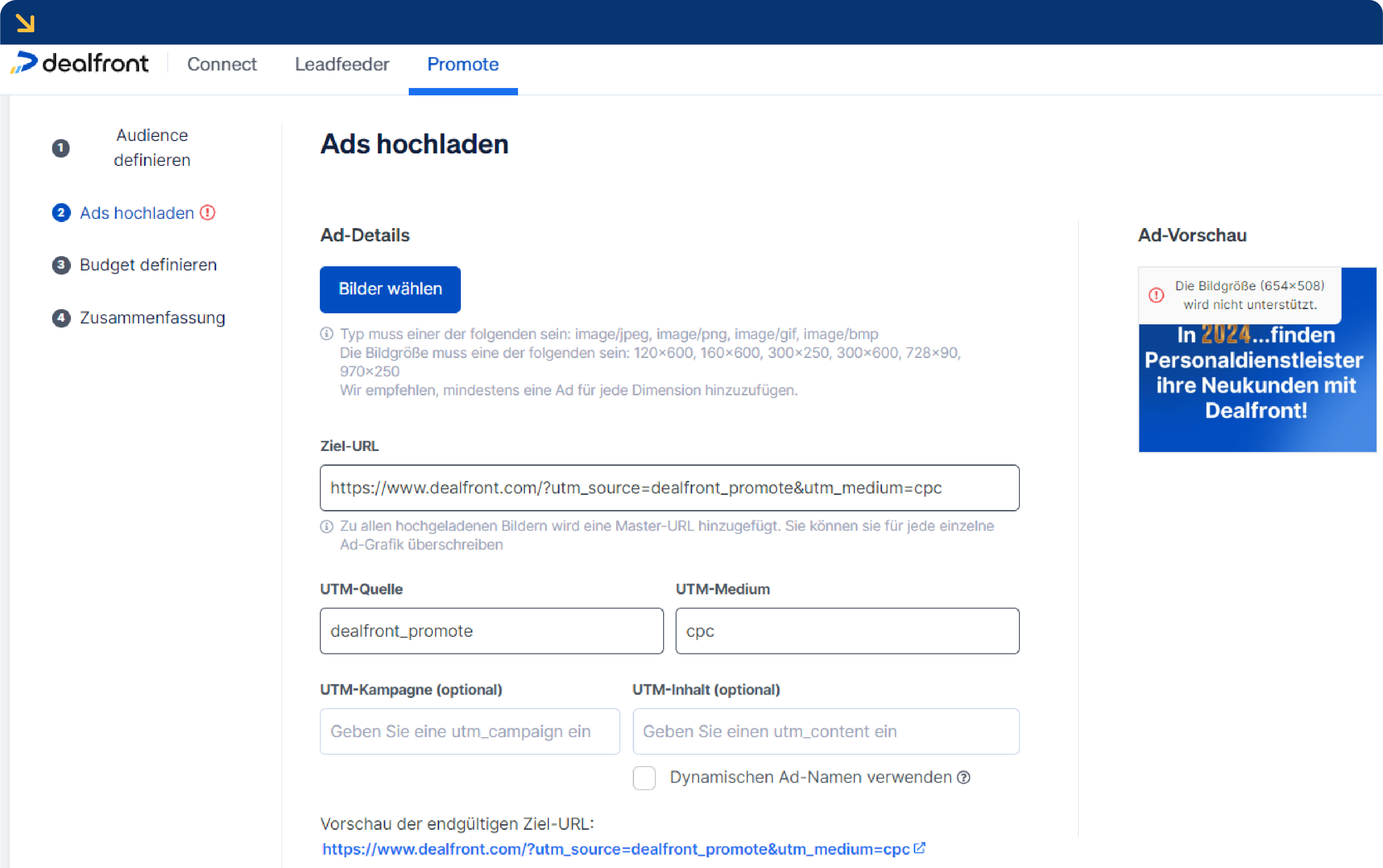 Bilder für Kampagne auswählen in Promote