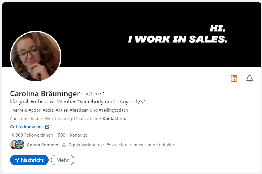 LinkedIn Profil Bespiel eines SDR