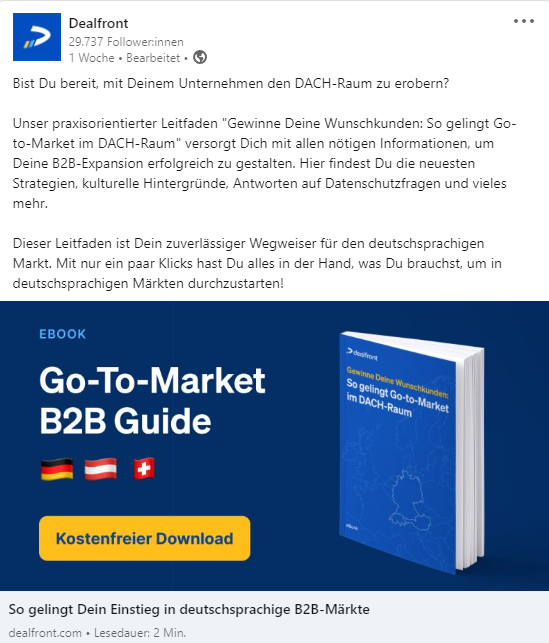 Beispiel einer LinkedIn Ad von Dealfront