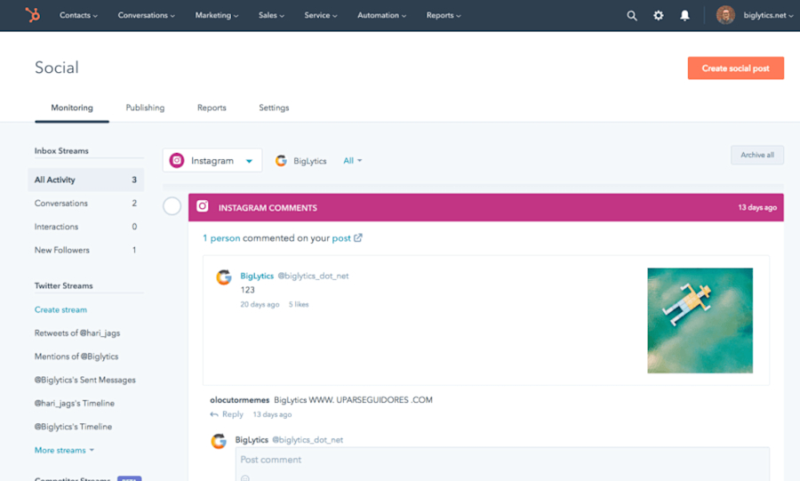 hubspot-social-media-monitoring-tool
