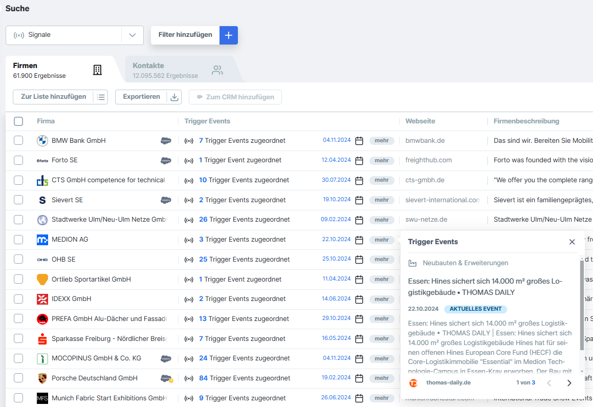Liste an Firmen mit Expansionsplaenen in Target