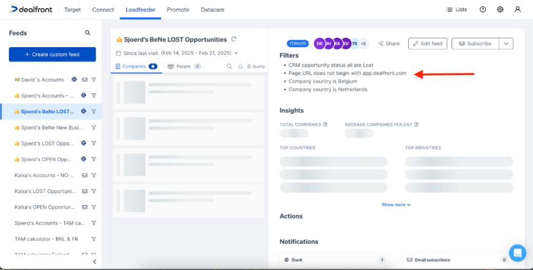 Set up custom feeds based on opportunity status to track previously lost deals that return to the website