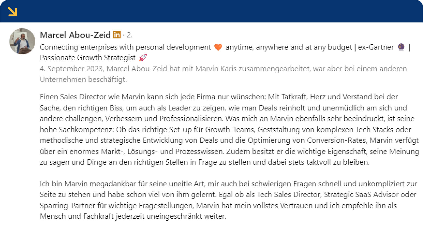 Beispiel für eine Empfehlung auf LinkedIn
