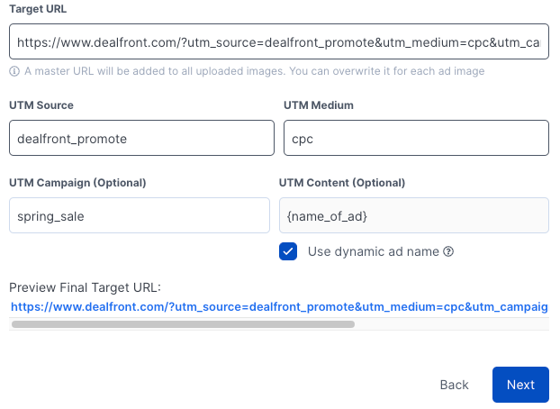 Set utm parameter to track ad campaign in Promote