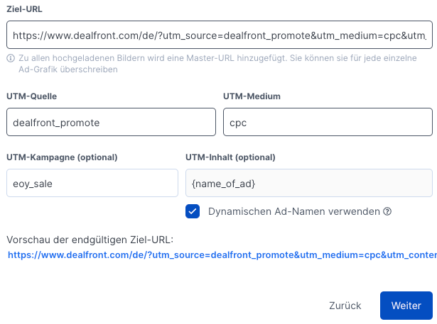 Set utm parameter to track ad campaign in Promote