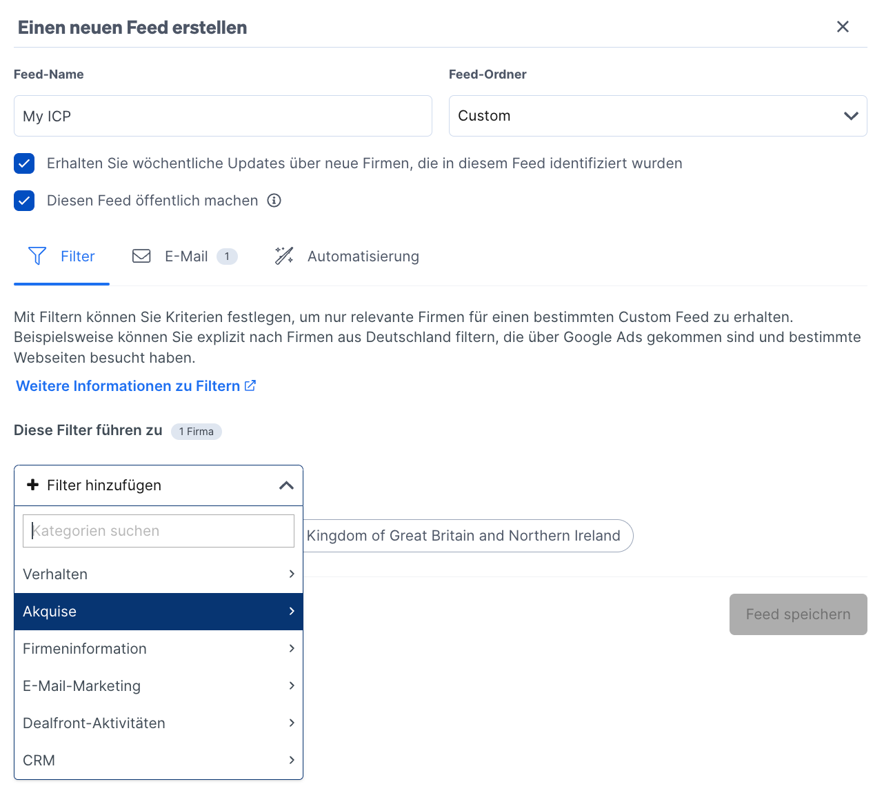 Custom Feed Filter in Dealfront