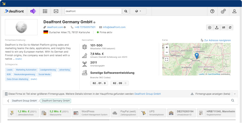 360° Firmenprofil am Beispiel der Dealfront Germany GmbH