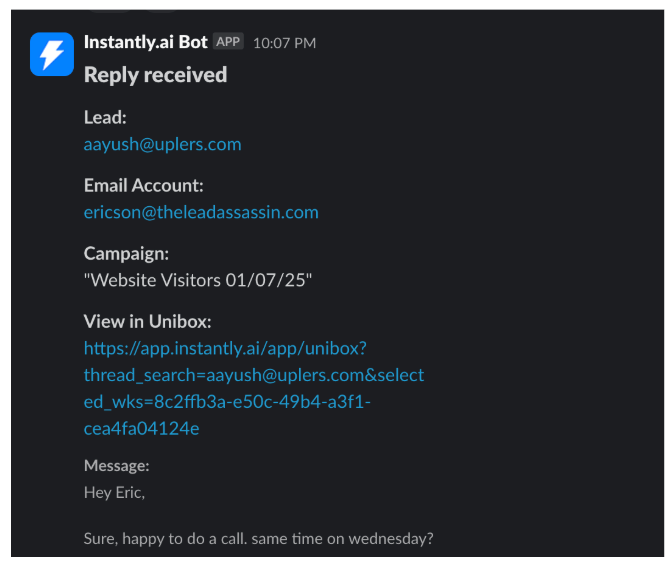 1st slack message