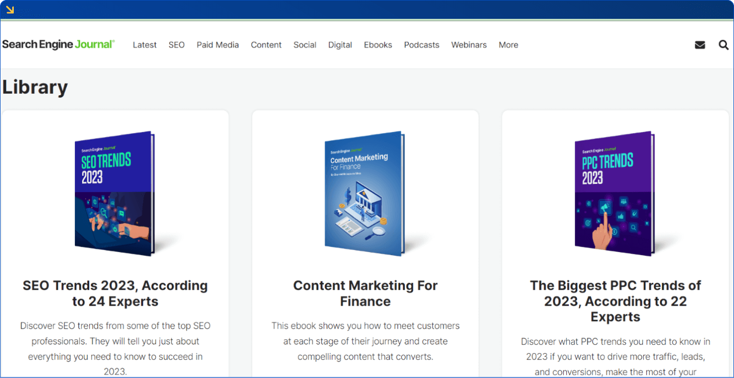 Lead magnets examples Search Engine Journal eBooks
