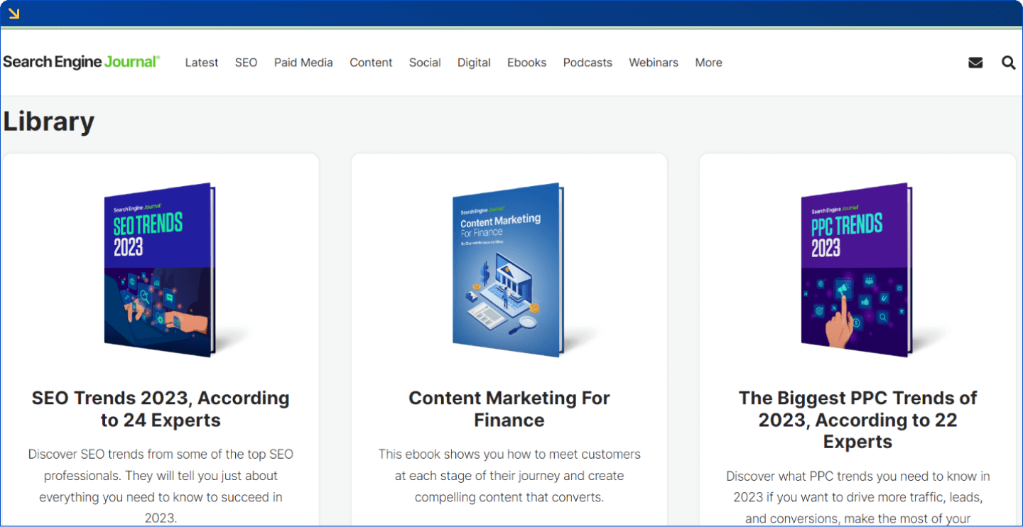 Lead magnet example Search Engine Journal eBooks