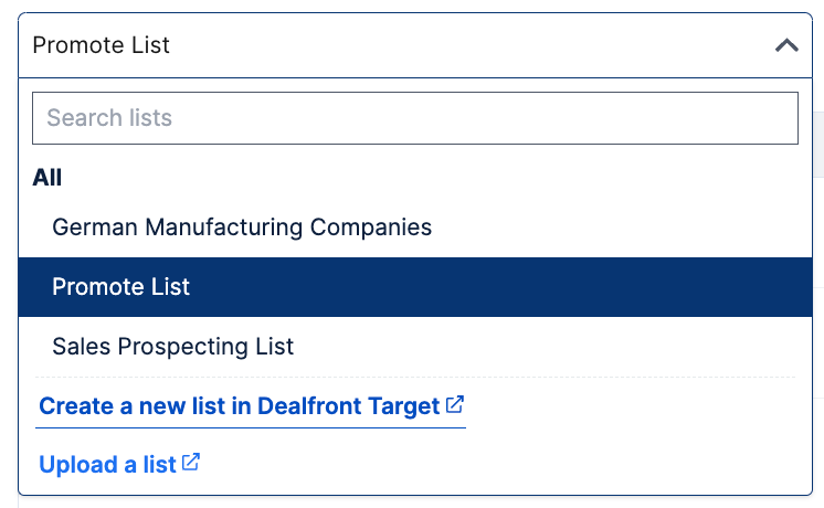 Lists in Dealfront Promote