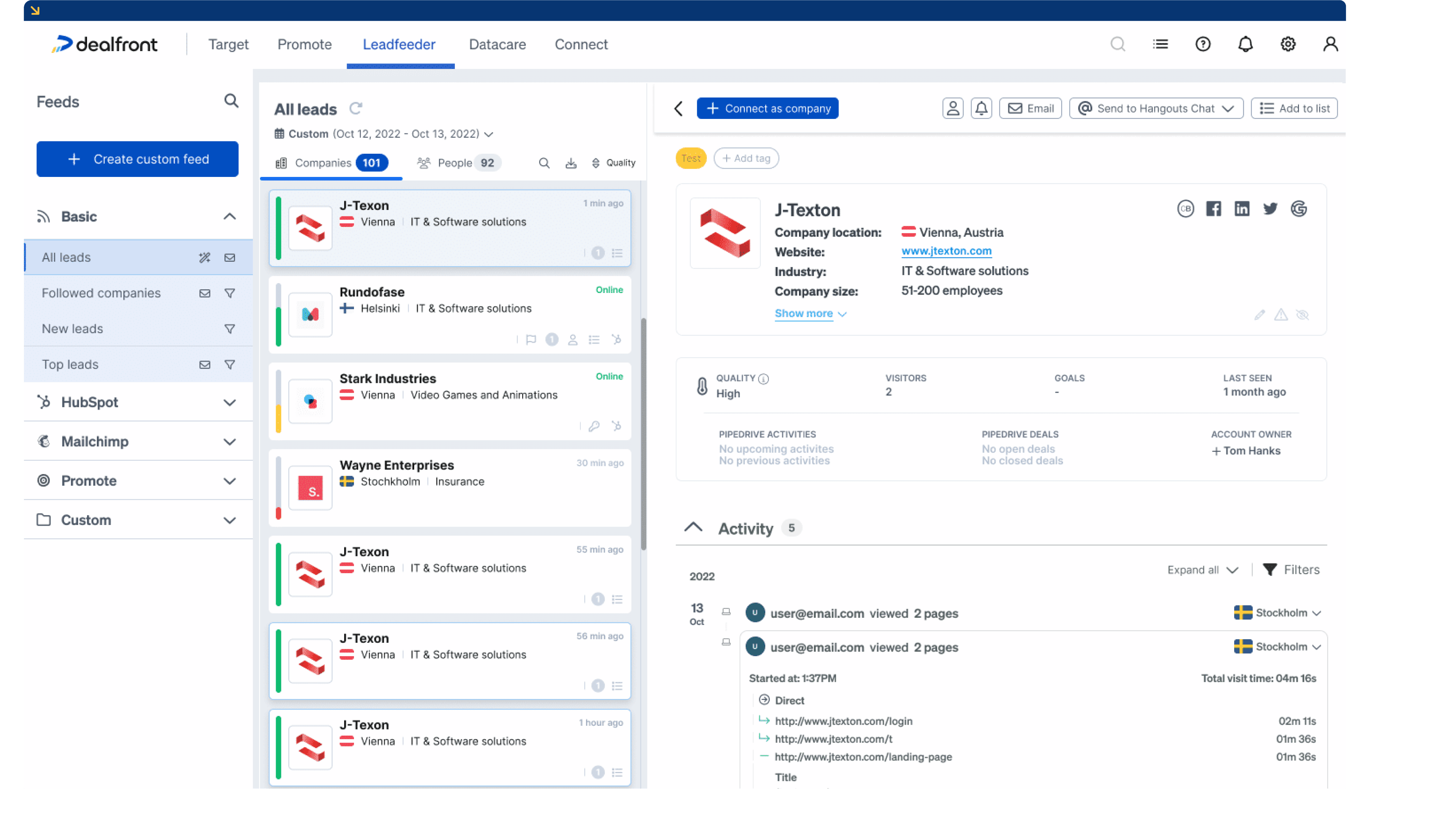 Beispiel für die Leadgeneration mit Leadfeeder von Dealfront