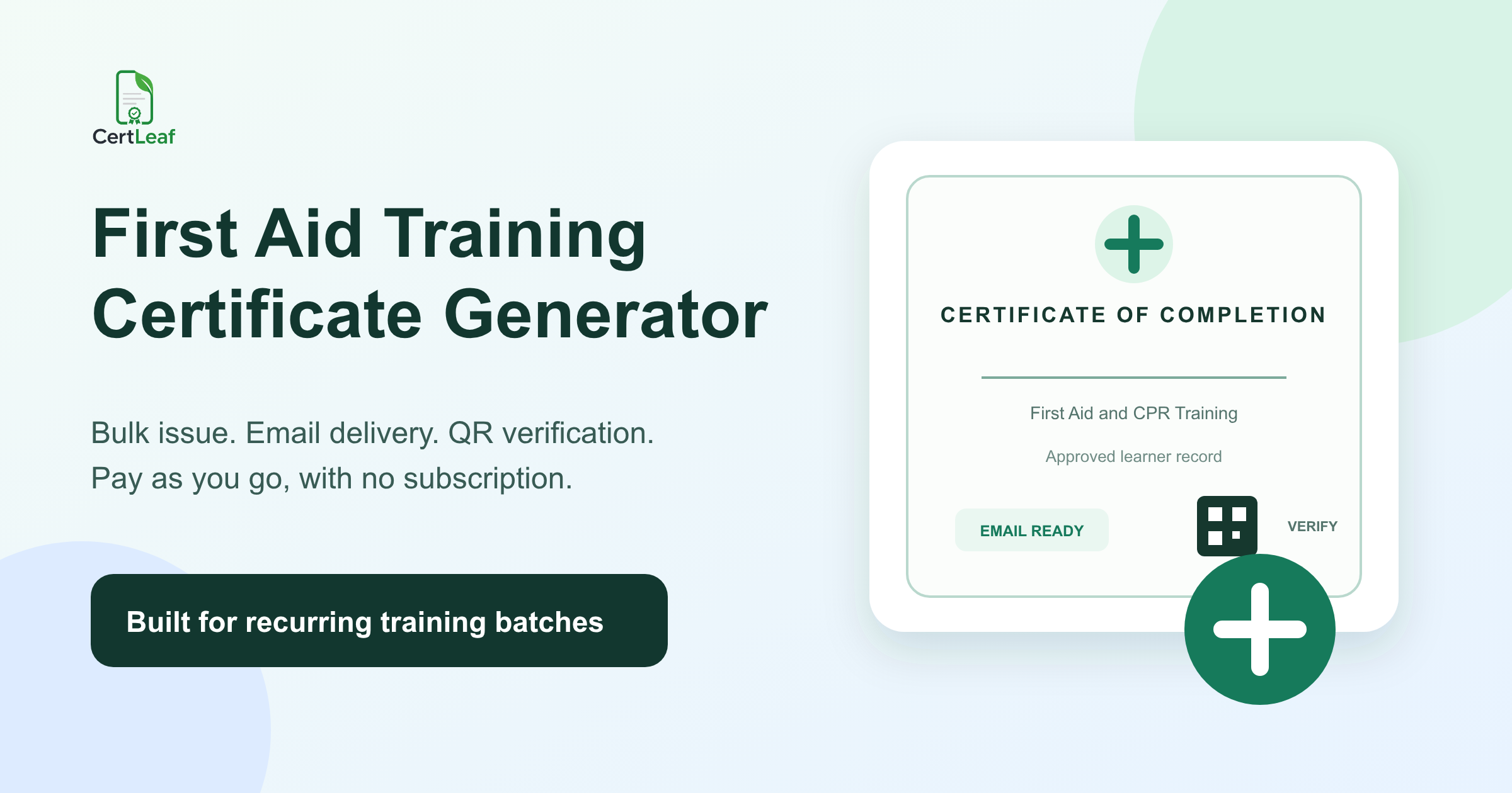 First aid training certificate generator for training providers and workplaces