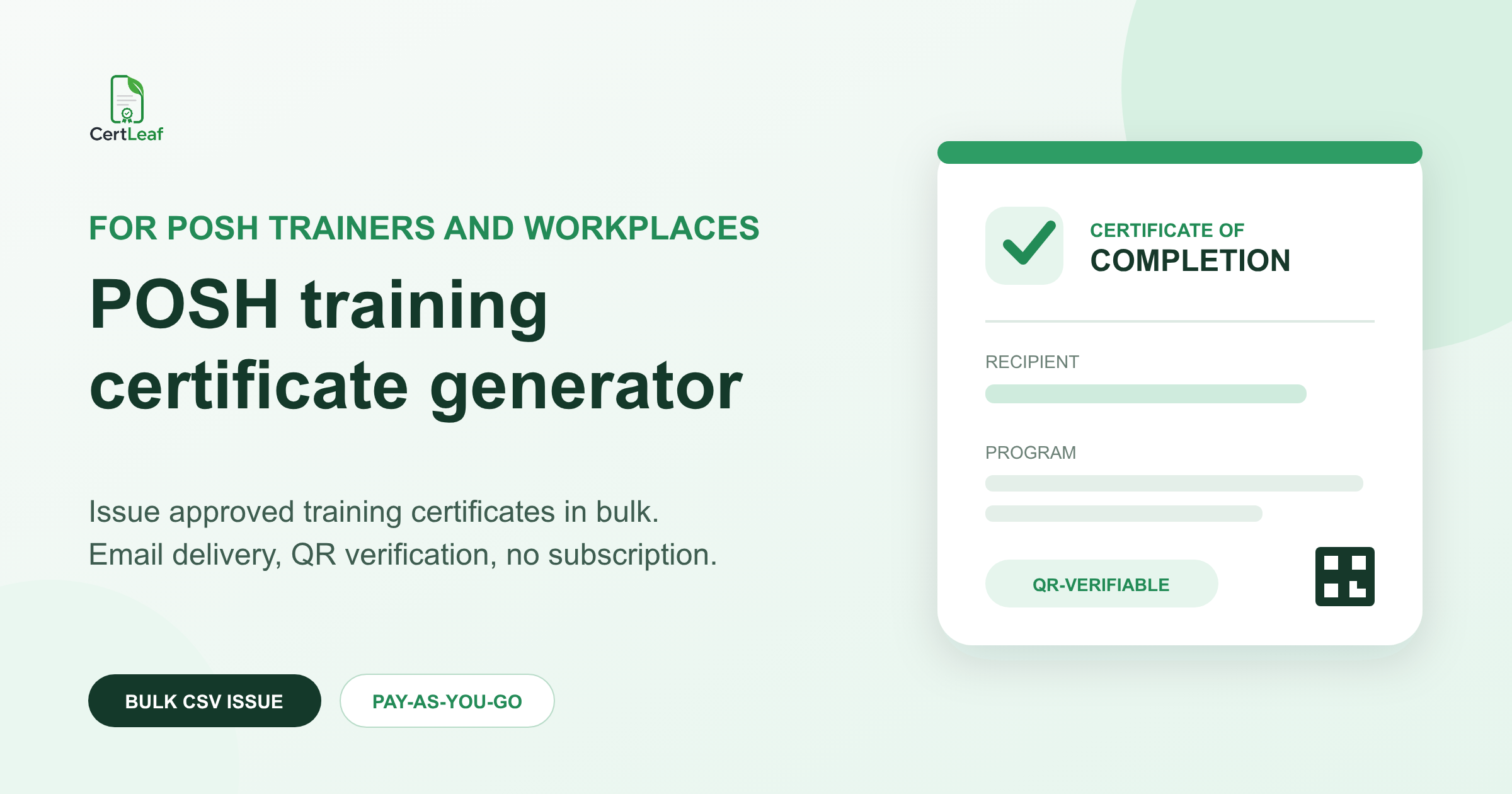 POSH training certificate generator for trainers and workplaces
