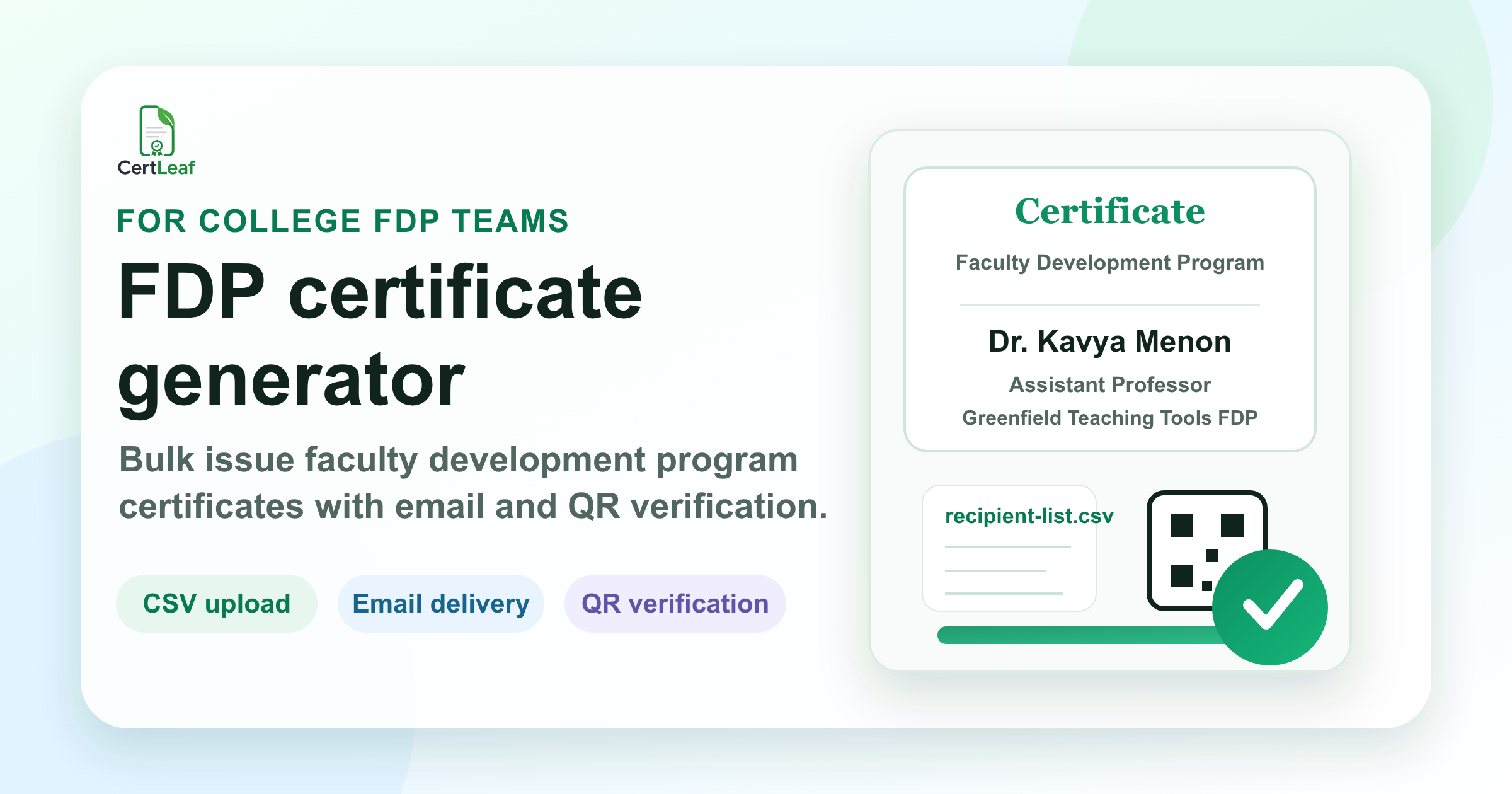 Faculty development program certificate generator for bulk FDP certificates
