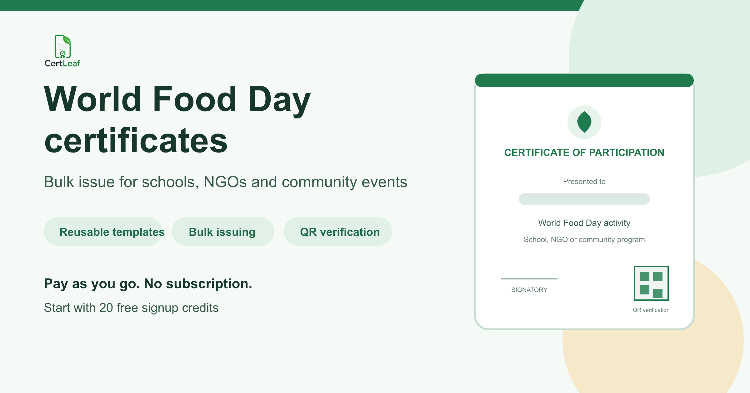 World Food Day certificate generator for schools, NGOs, and community events
