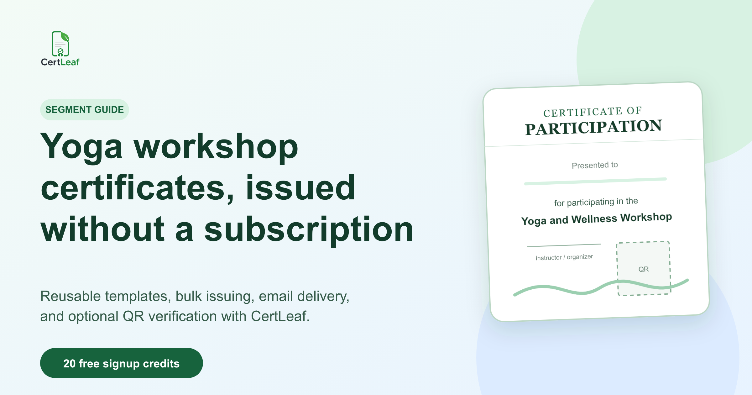 Yoga workshop certificate generator for studios and wellness events