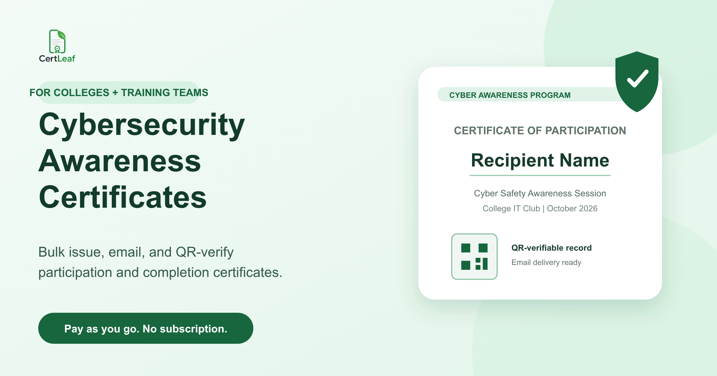 Cybersecurity awareness certificate generator for colleges and training teams