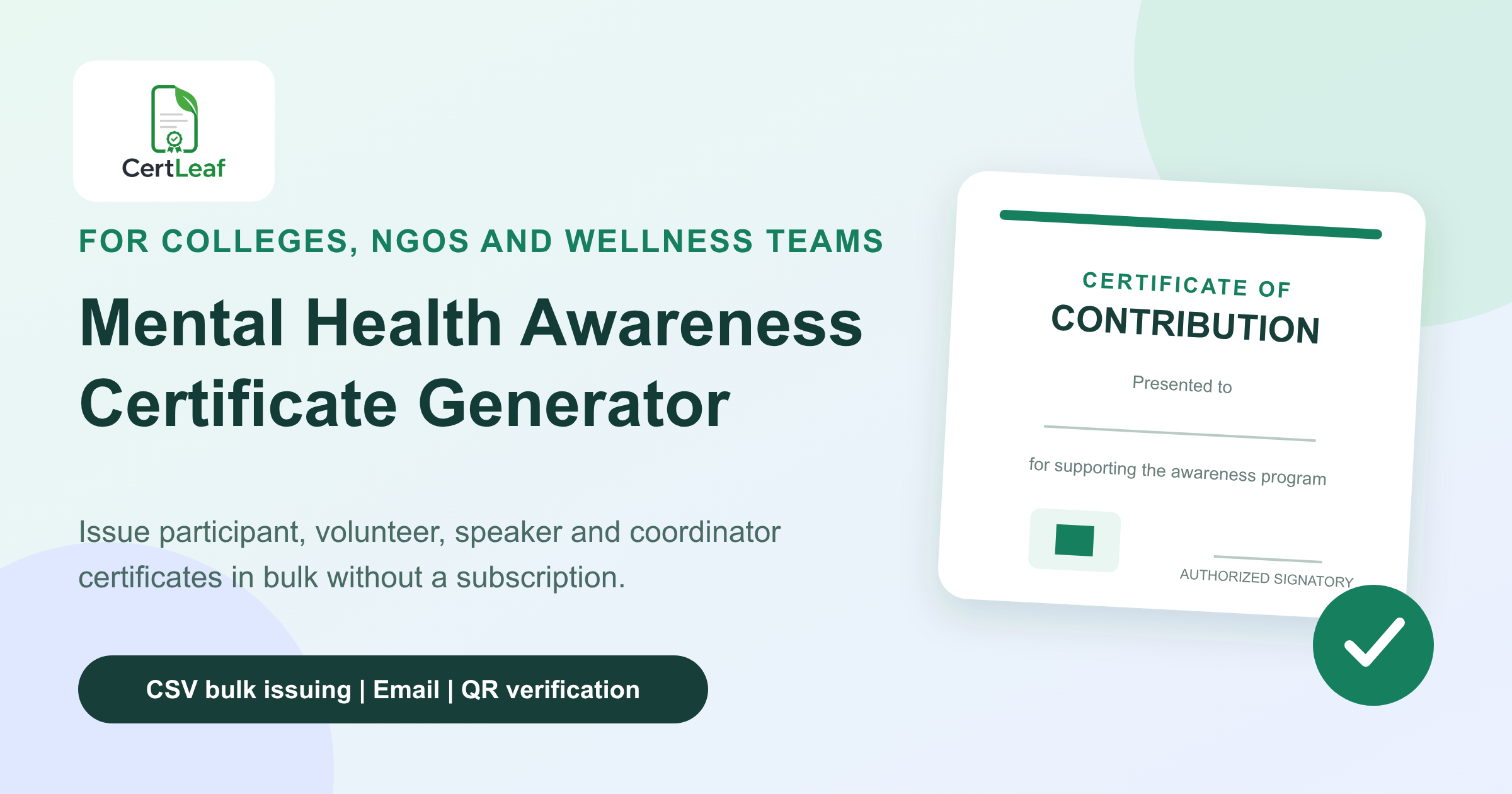 Mental health awareness certificate generator for colleges and NGOs