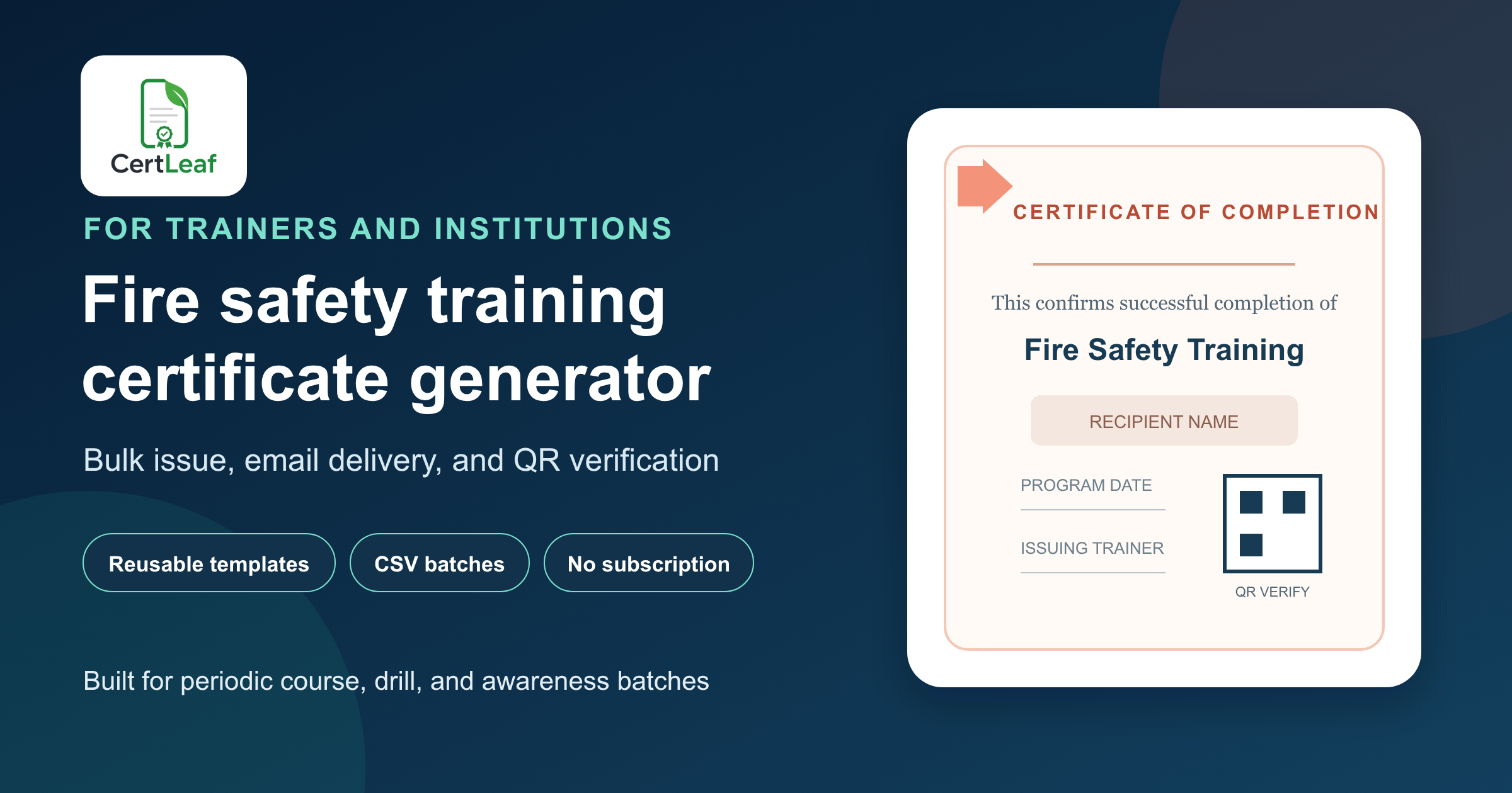 Fire safety training certificate generator for trainers and institutions