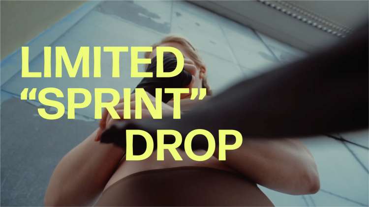 A woman in EYDA activewear overlaid with the words: Limited "Sprint" Drop