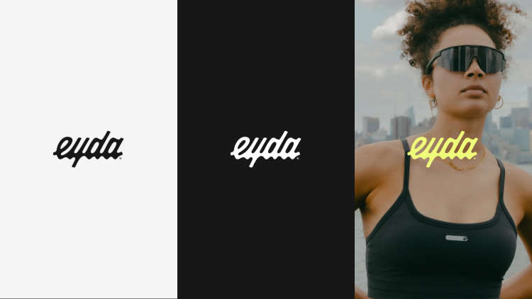 A three panel image of EYDA logo color variants