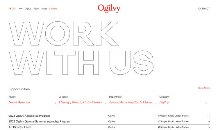 A screenshot of the careers page