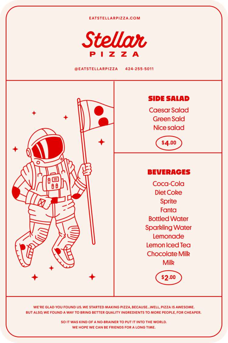 Another screenshot of an ordering card with an astronaut