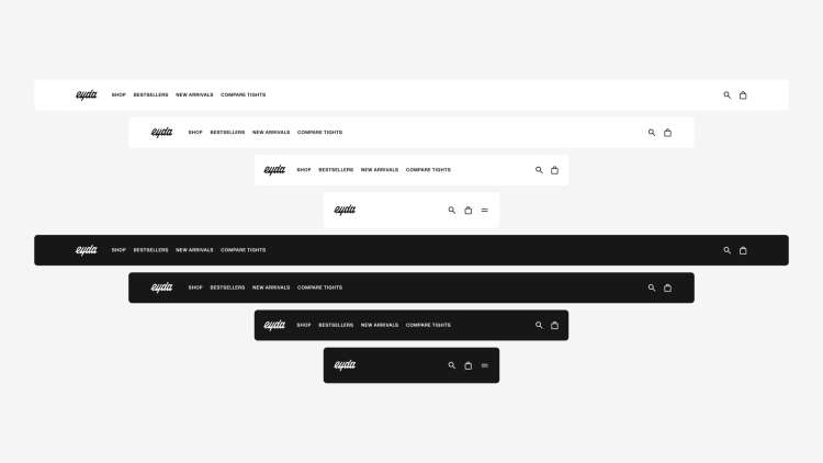 Multiple variants of the EYDA website's navigation bar