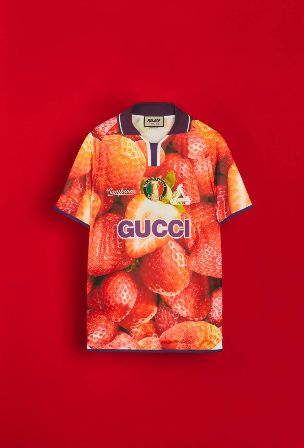  Strawberry print technical jersey football T-shirt by Palace Gucci image #1