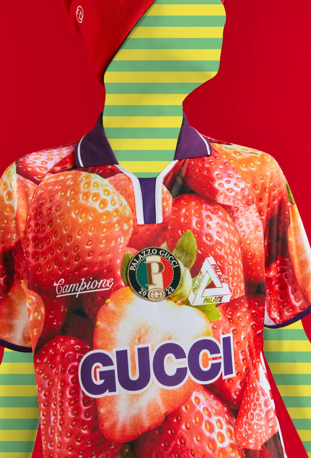  Strawberry print technical jersey football T-shirt by Palace Gucci image #4
