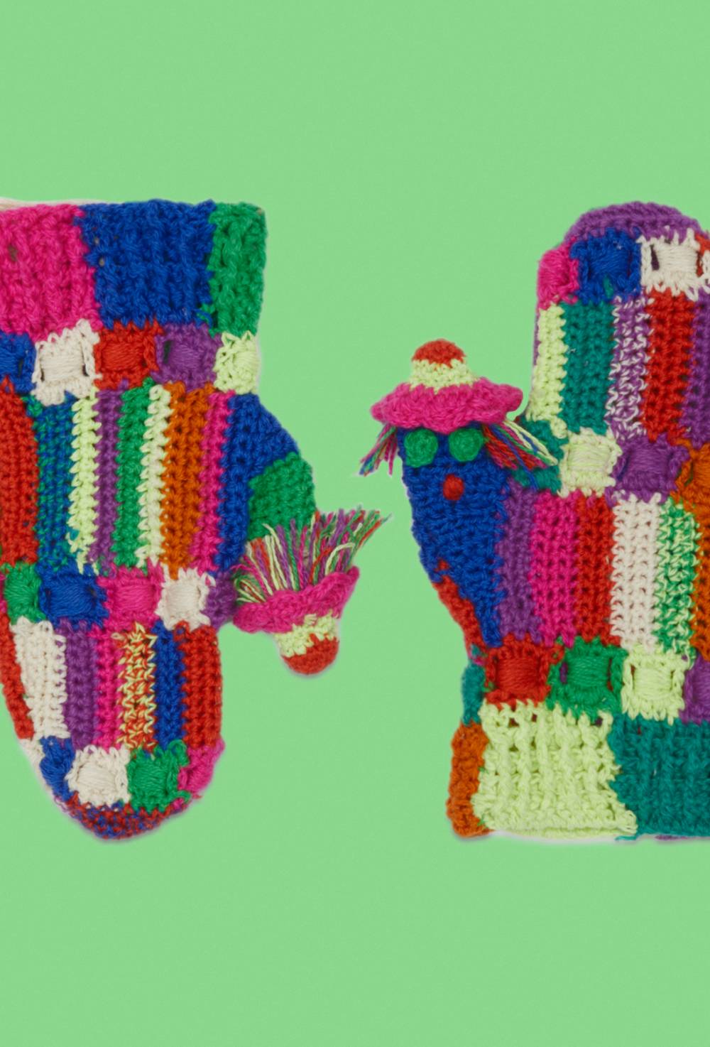Check stripe crochet mittens by The Elder Statesman  image #1