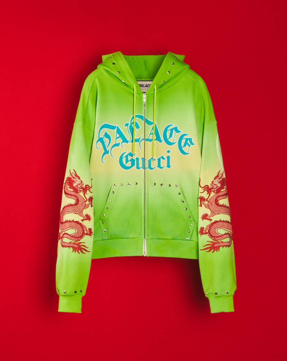 Studded and embroidered tie-dye sweatshirt by Palace Gucci