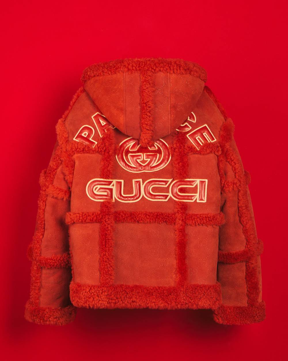 Shearling jacket with allover GG embossing by Palace Gucci