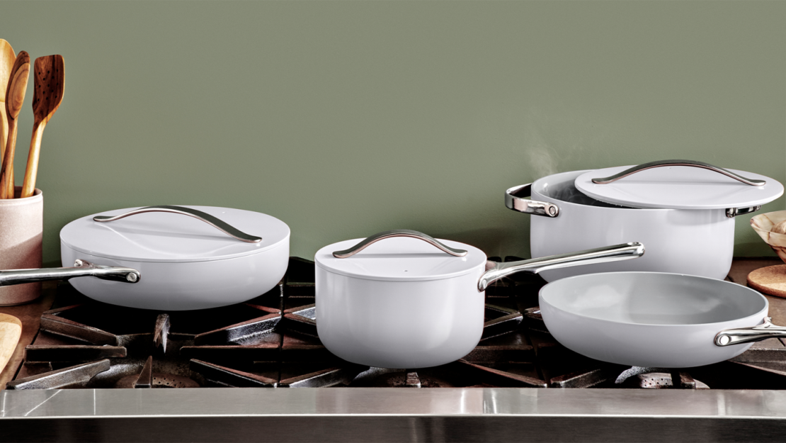 Caraway Non-Toxic and Non-Stick Cookware Set in Cream  Cookware storage,  Cookware and bakeware, Cookware set