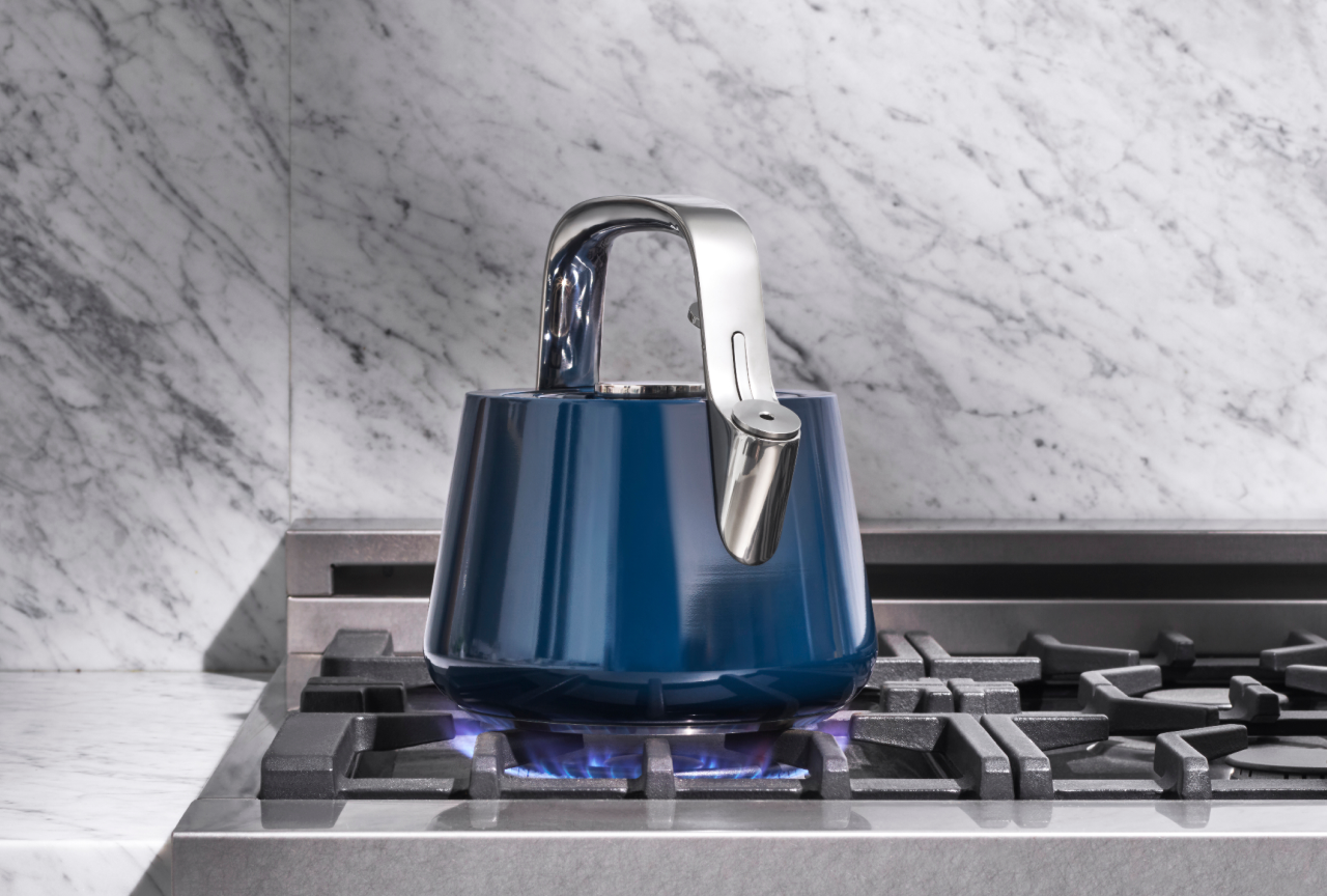 Tea Kettle - Navy - Lifestyle on Stovetop