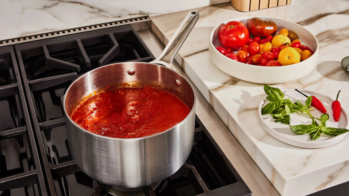 Sauce Pan - Stainless Steel - Lifestyle Tomato Sauce