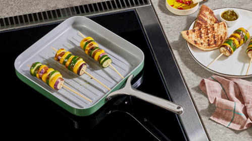 Square Grill Pan - Sage - Lifestyle With Food
