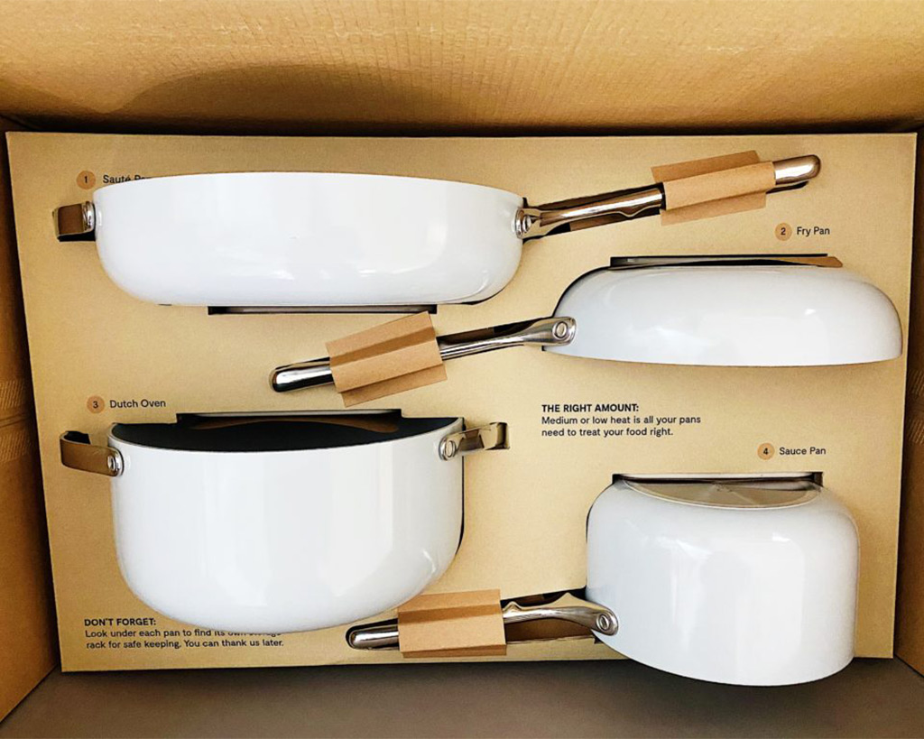 The Caraway packaging style aims to be simple and informative
