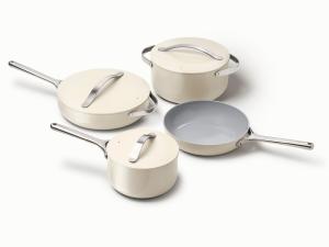 7pc Nonstick Ceramic Coated Aluminum Cookware Set Cream - Figmint