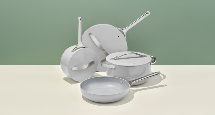 Caraway Non-Toxic and Non-Stick Cookware Set in Cream  Cookware storage,  Cookware and bakeware, Cookware set