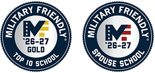 Military Friendly Top 10 School and Military Spouse School logos