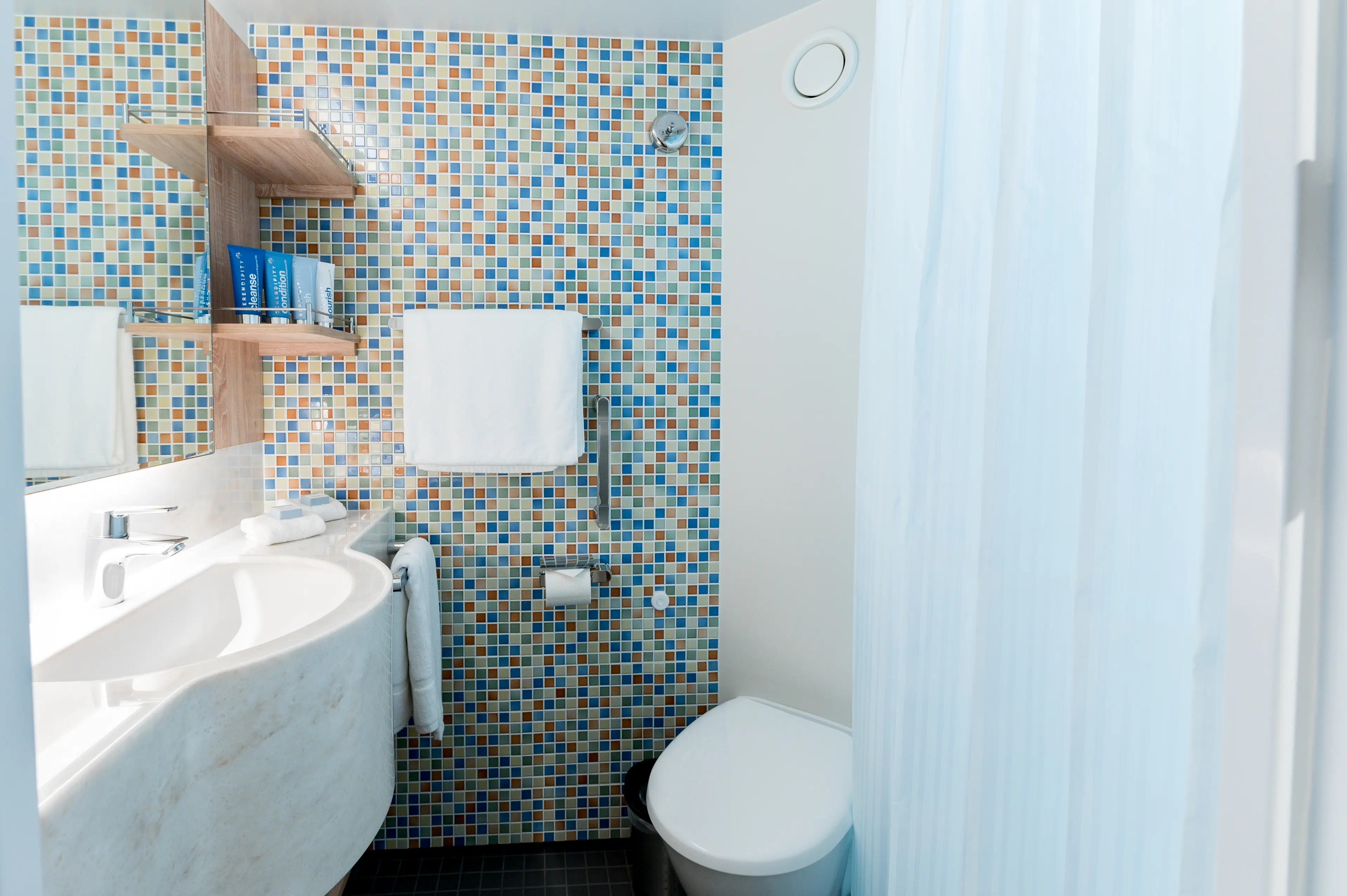 Image - Coral Adventurer - Stateroom - Bathroom shower curtain closed