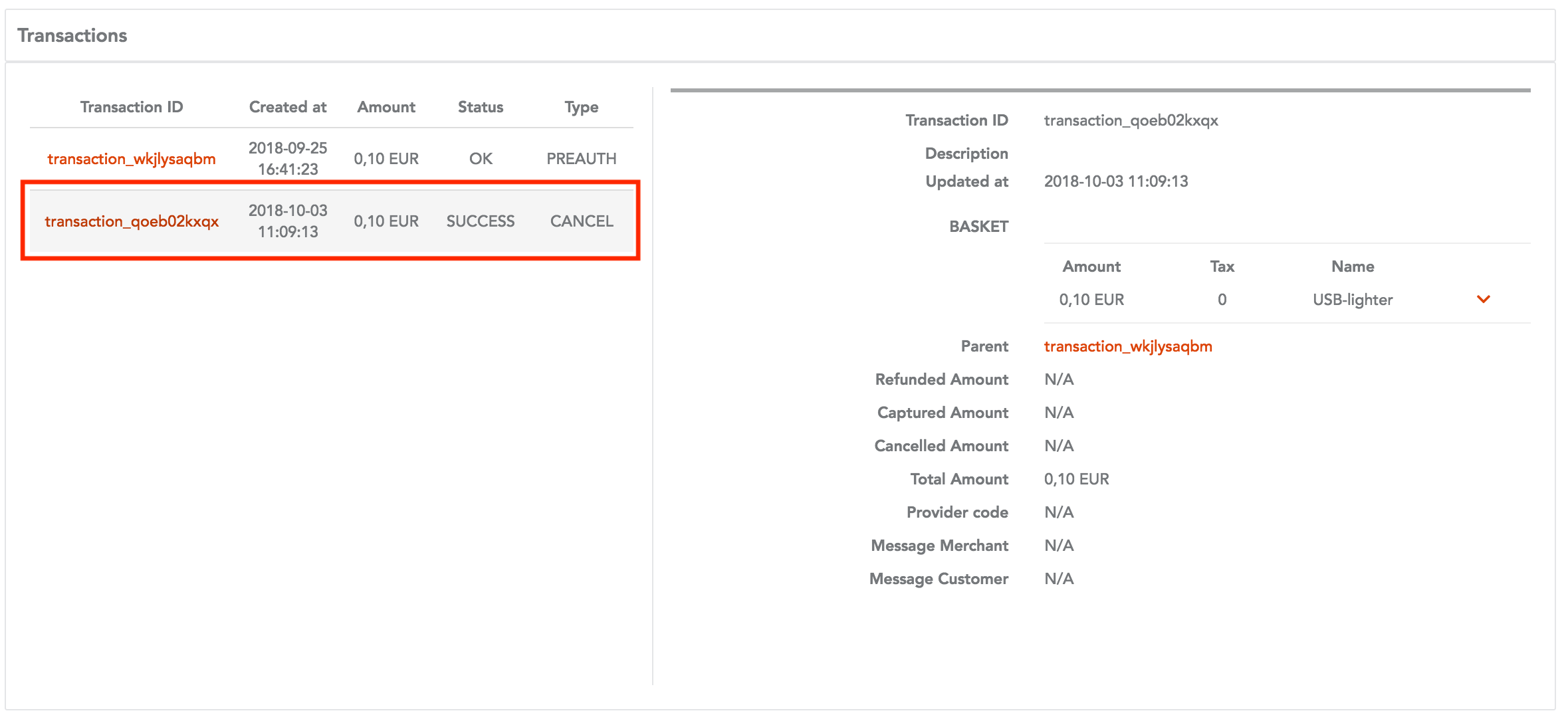 Prepayment order transactions 4