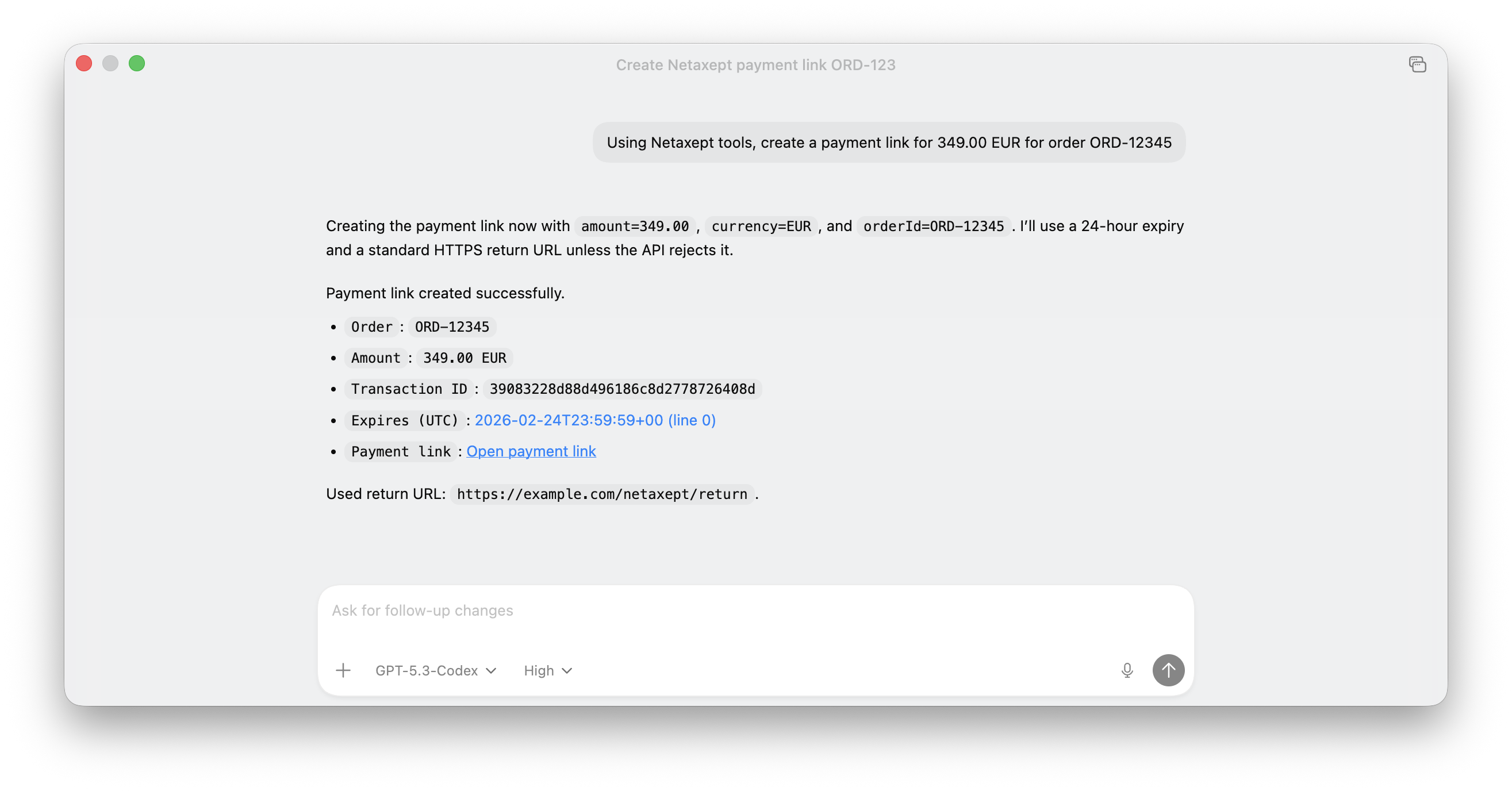 create payment link screenshot - MCP