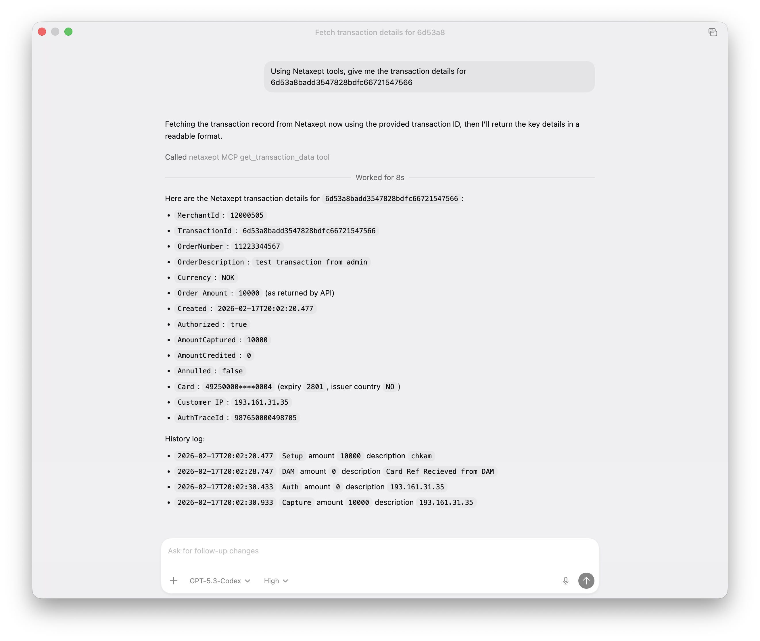 Transaction Search Screenshot - MCP