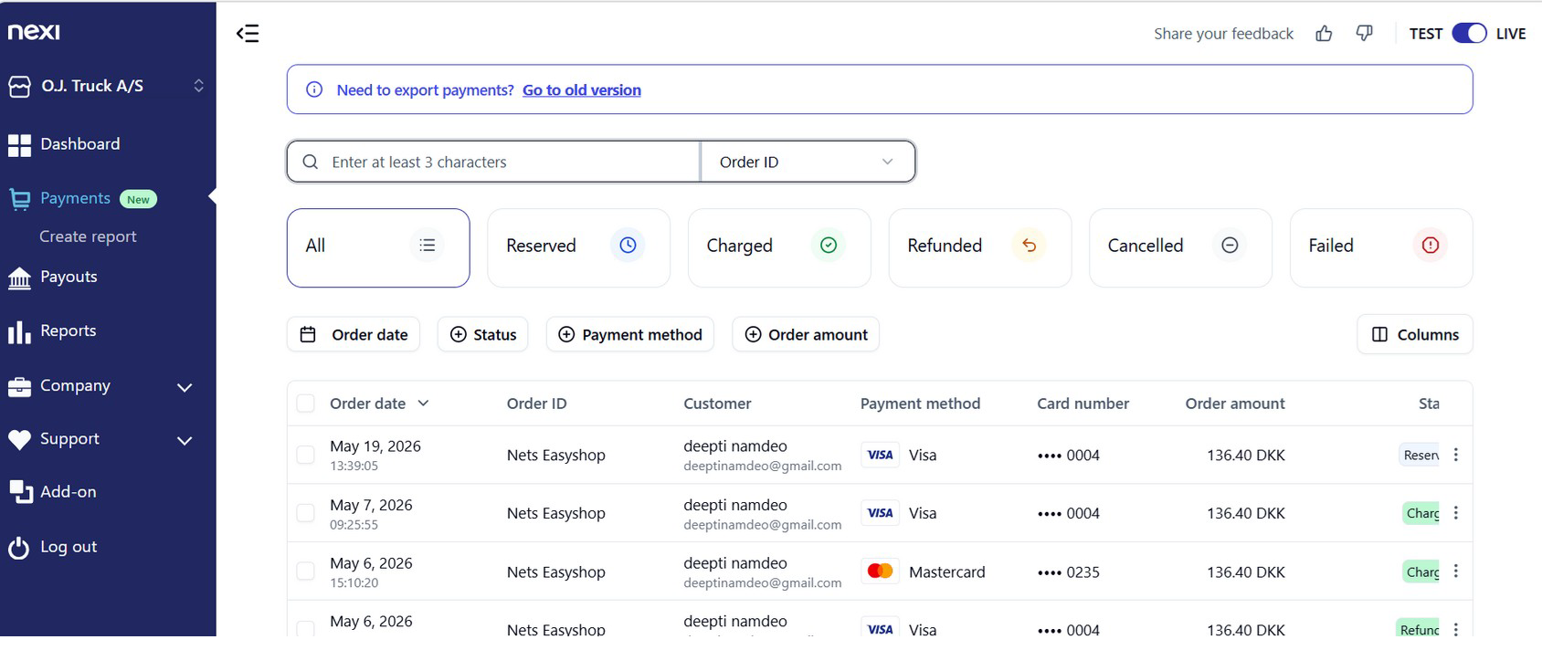 Payments Screen 1