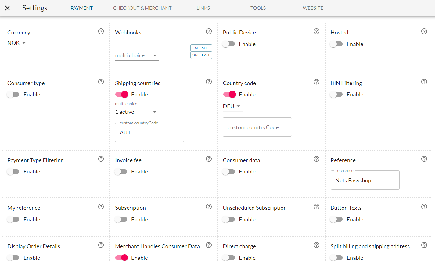 Payment settings use case #3