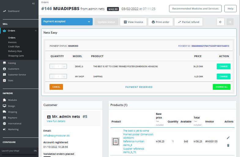 Order actions PrestaShop 1.7