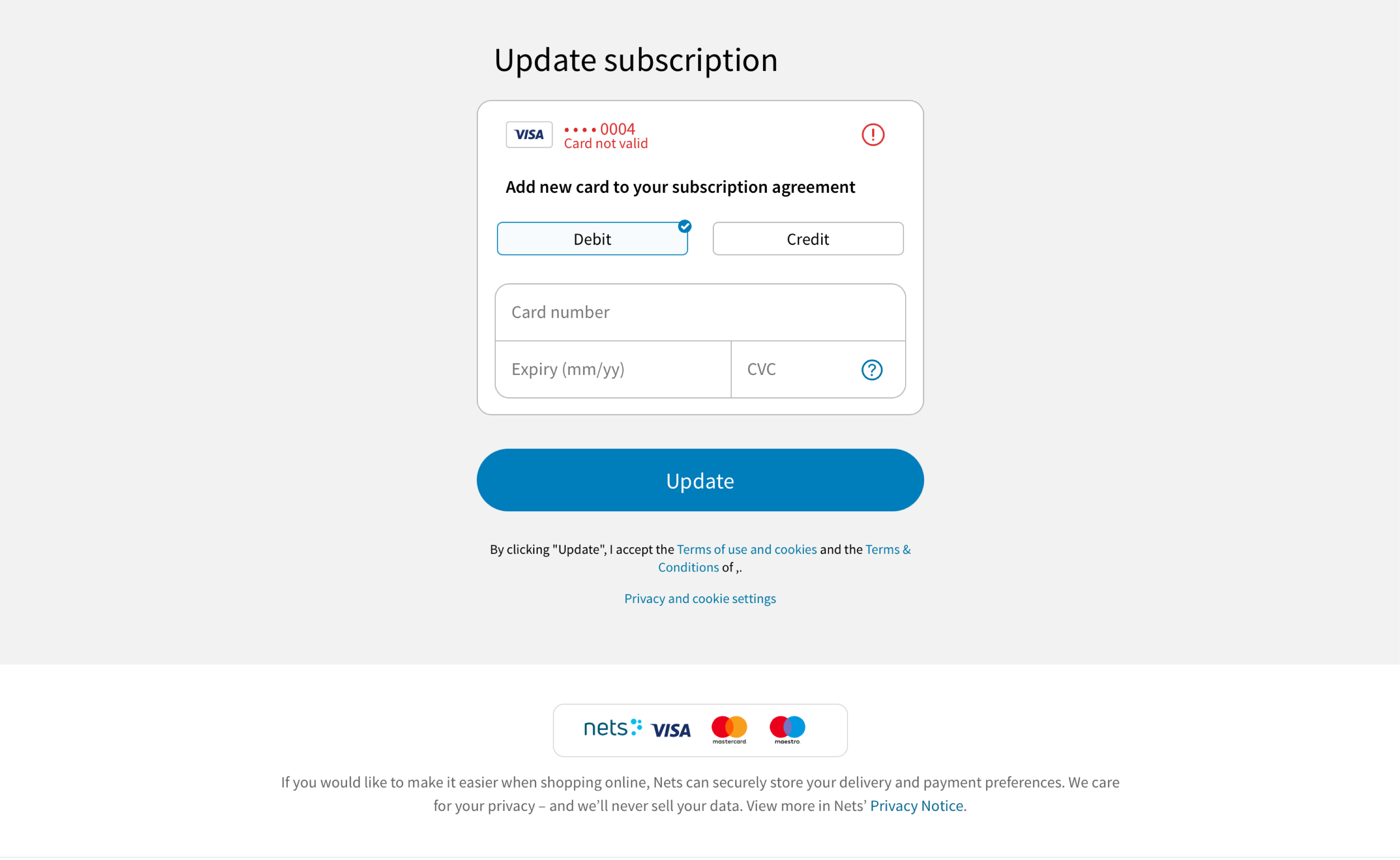 Update subscription form